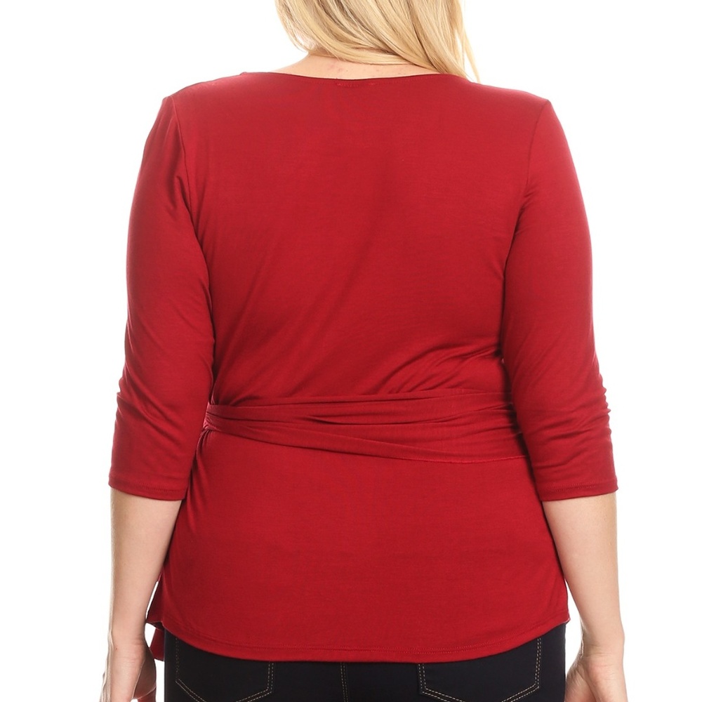 Lilian Plus Size Waist Tie Asymmetrical Top - Picture 2 of 7